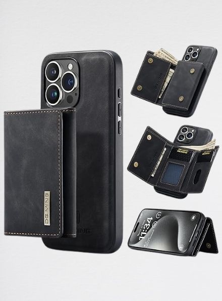 iPhone 13 & 14 Pro Max, 2 in 1 Wallet Case DG.MING Retro Leather Phone Case Magnetic Detachable with Trifold Wallet Cash Slot Credit Cards Holder (Black)