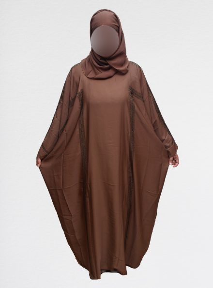 Women Brown Solid Frilled Abaya Burqas