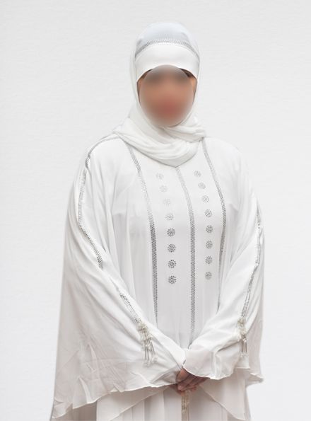 Women White Solid Abaya Burqa With Hijab