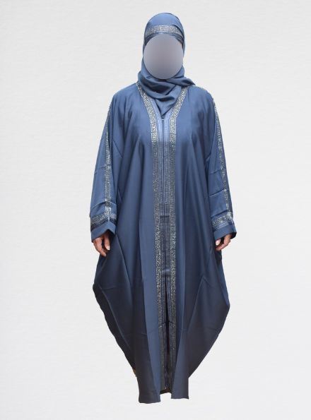 Women Blue Solid Embroidered Abaya Burqa