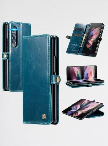 Samsung Galaxy Z Fold4 5G Flip Folio Leather Wallet Case with 2 Card Slots Blue