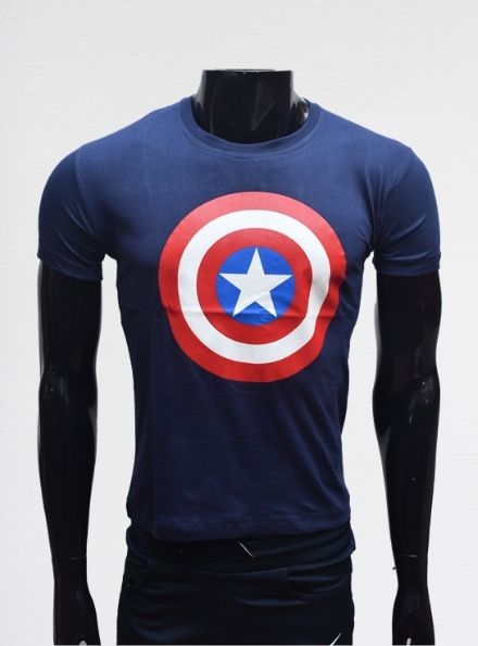 Men Captain America Printed Cotton T-shirt